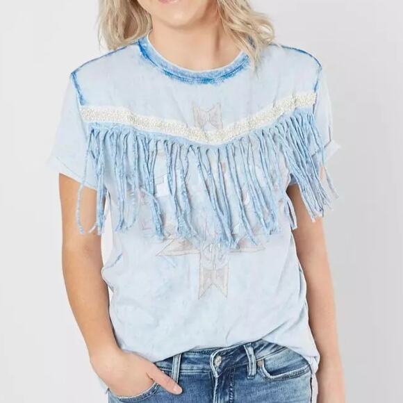 Rugged Gypsy Seeker Raw Edge Fringe T-shirt Size Medium - Picture 8 of 8
